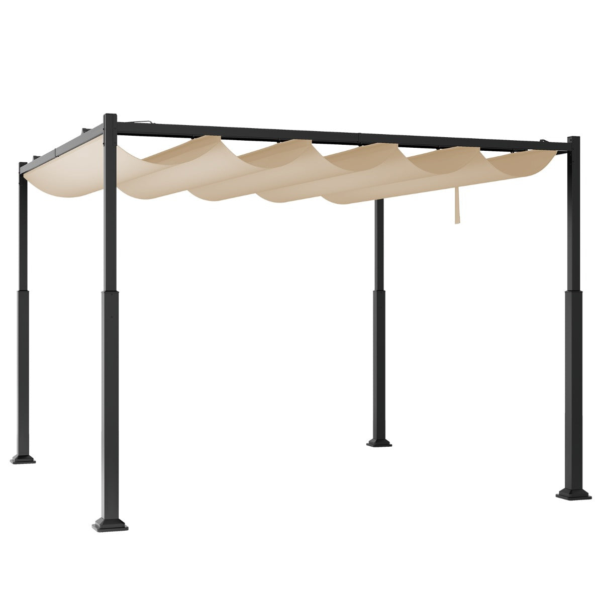 LIVSK Buitenpergola - Uitschuifbare Luifel - Stevige Metalen Kolommen - Weerbestendig Polyester - 310 x 310 cm - Beige+Zwart