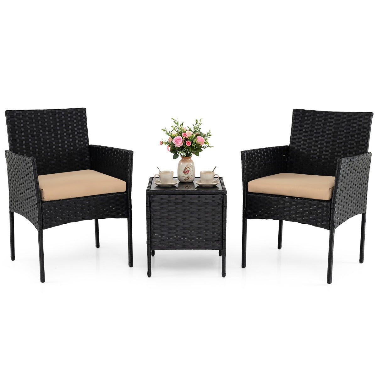LIVSK Complete Tuinset - Handgemaakt Rotan - Ergonomisch Zitcomfort - Wasbare Kussens - Antislipvoetjes - Grijs