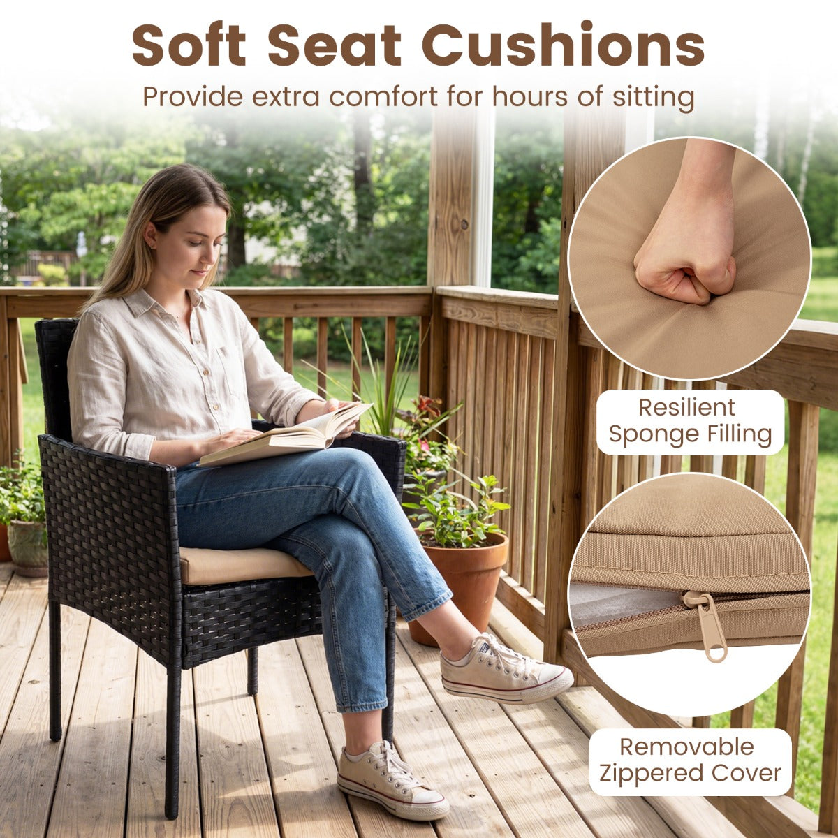 LIVSK Complete Tuinset - Handgemaakt Rotan - Ergonomisch Zitcomfort - Wasbare Kussens - Antislipvoetjes - Grijs