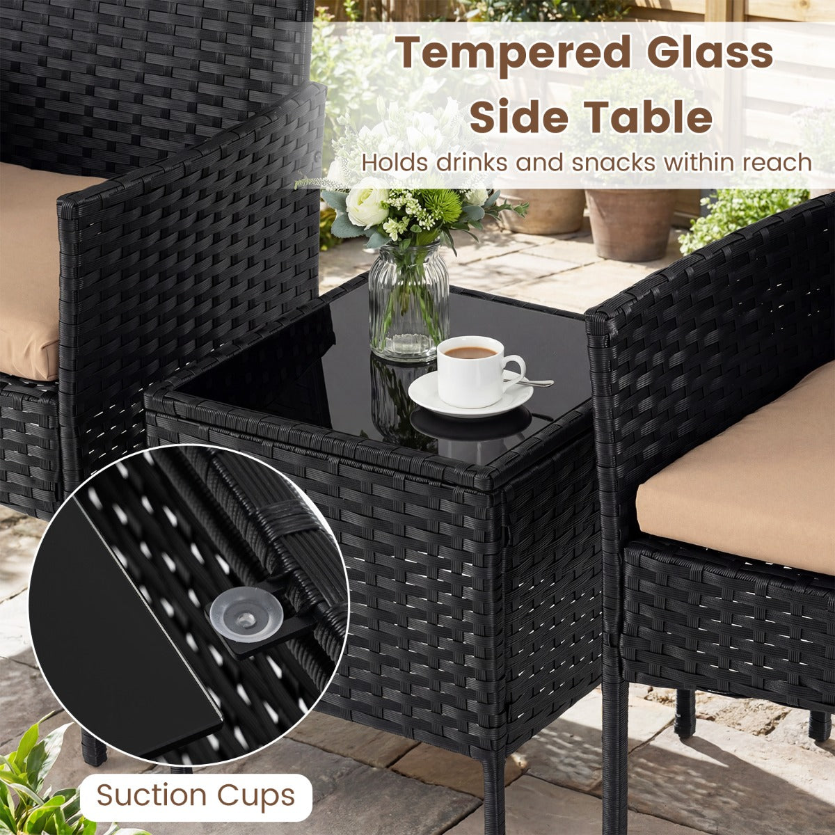 LIVSK Complete Tuinset - Handgemaakt Rotan - Ergonomisch Zitcomfort - Wasbare Kussens - Antislipvoetjes - Grijs