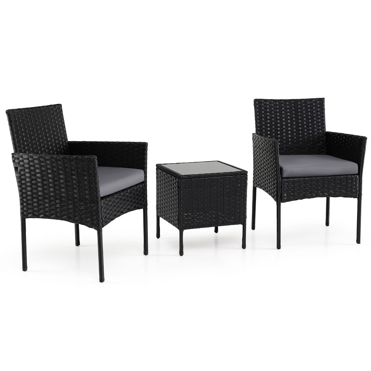 LIVSK Complete Tuinset - Handgemaakt Rotan - Ergonomisch Zitcomfort - Wasbare Kussens - Metaal en Glas - Grijs