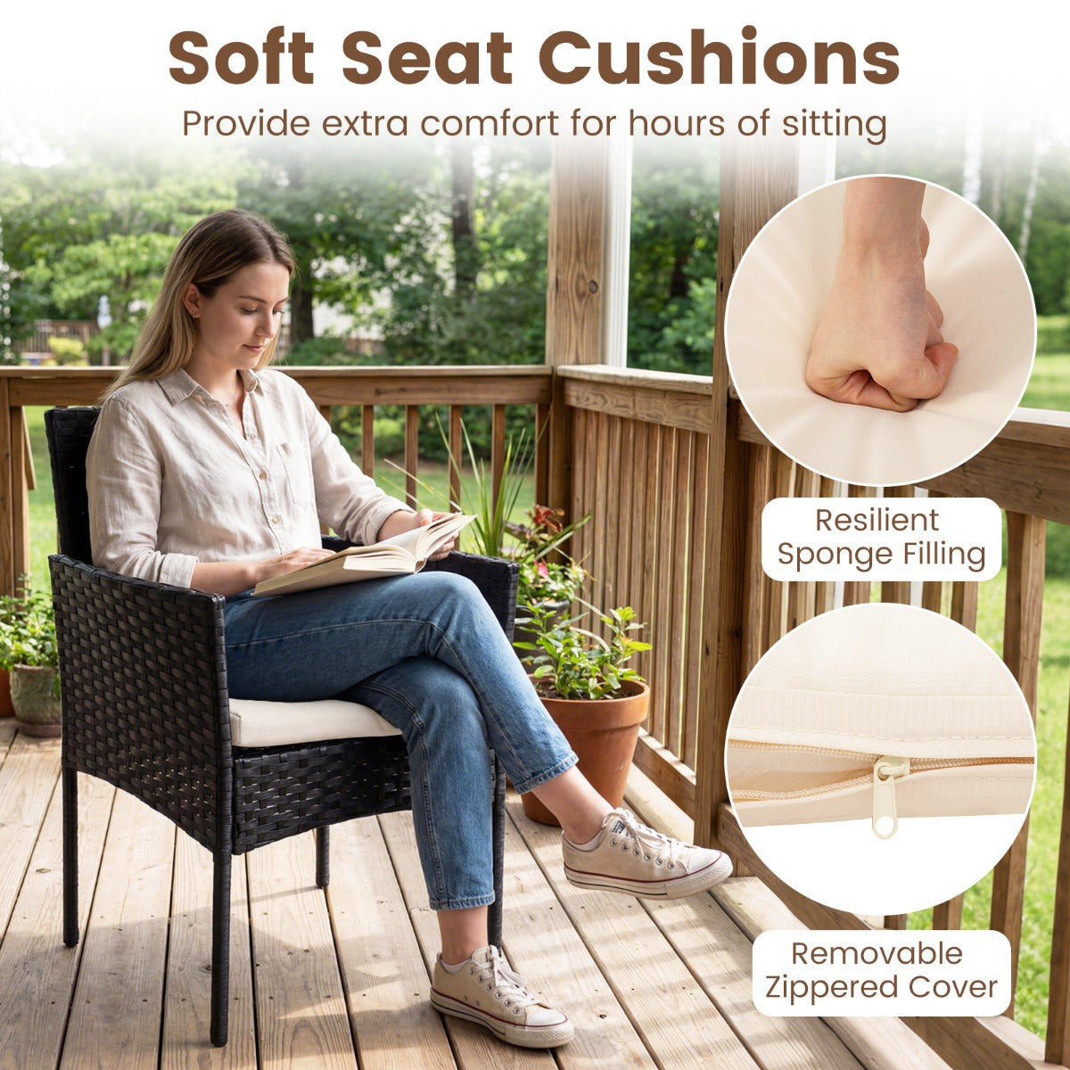 LIVSK Complete Tuinset - Handgemaakt Rotan - Ergonomisch Zitcomfort - Wasbare Kussens - Versterkt Metaal - Grijs