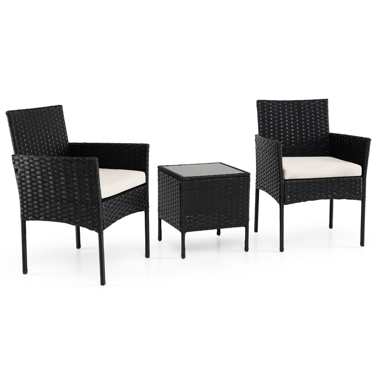 LIVSK Complete Tuinset - Tafel en 2 Stoelen - Handgemaakt Rotan - Ergonomisch Ontwerp - Wasbare Kussens - Grijs