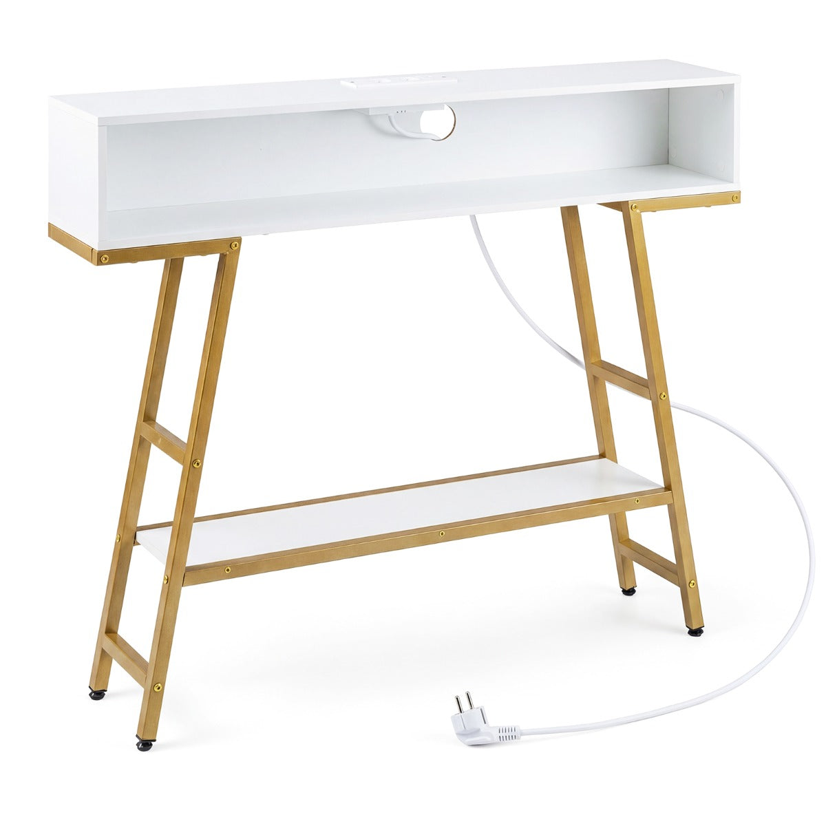 LIVSK Consoletafel met Ledverlichting - Oplaadstation - 3-Traps Ontwerp - Verstelbare Voetkussentjes - Roestbruin & Zwart