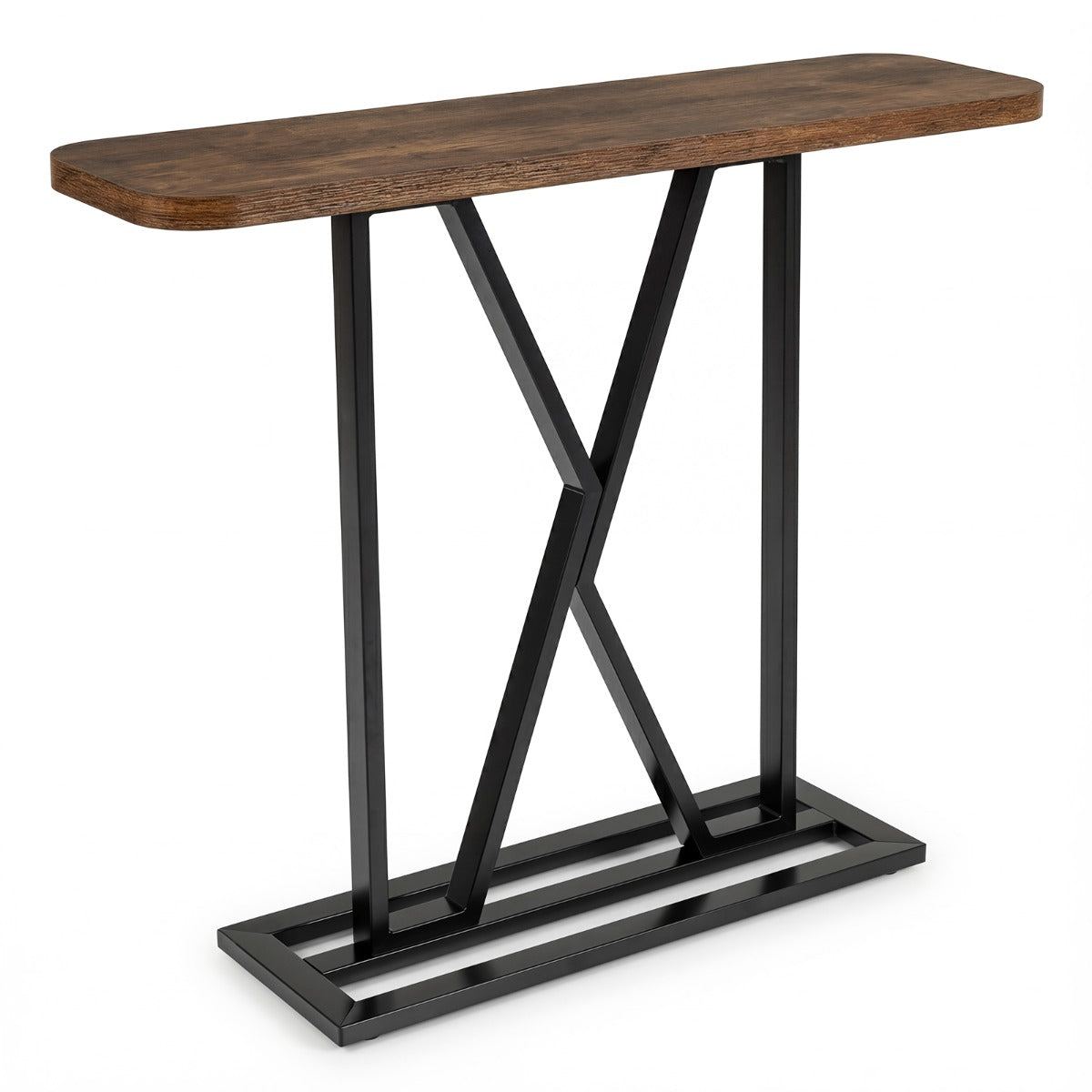 LIVSK Consoletafel - X-vormig Frame met Rustieke Houtnerf - Ruim Tafelblad 100 x 29,5 cm - Duurzaam en Stabiel - Bruin