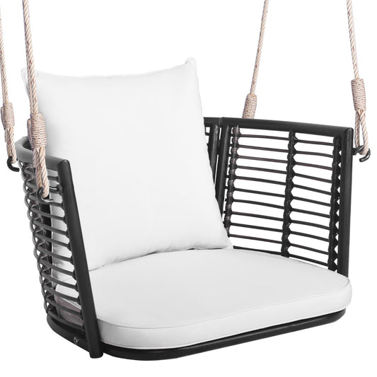 LIVSK Hangstoel voor Veranda - Robuust Metaal - Gevlochten Rotan - Inclusief Kussens - Draagvermogen tot 180 kg - Gemengd bruin