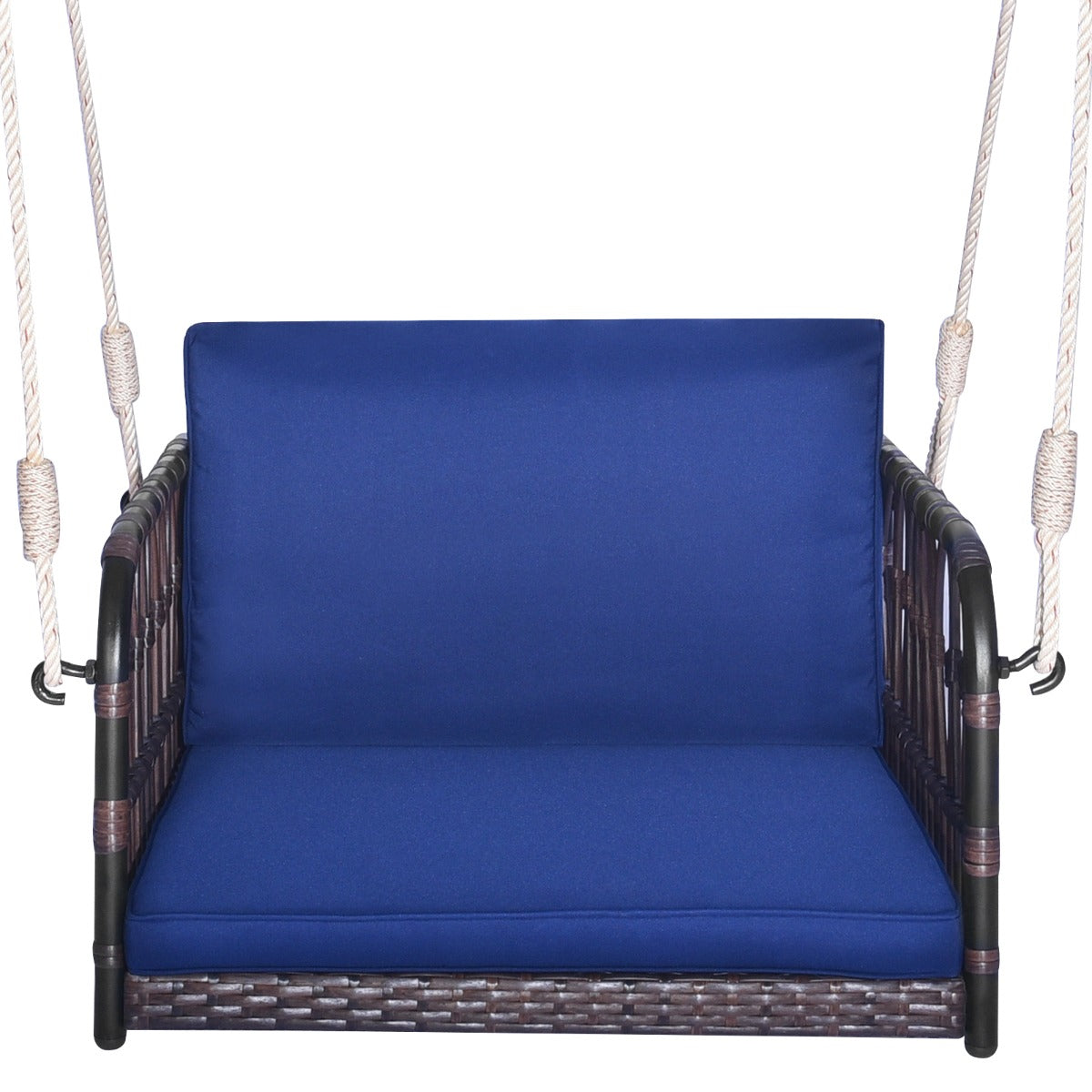 LIVSK Schommelbank van Rotan - Sterk Metalen Frame - Comfortabele Zit- en Rugkussens - Voor Buiten - Draagvermogen tot 180 kg -