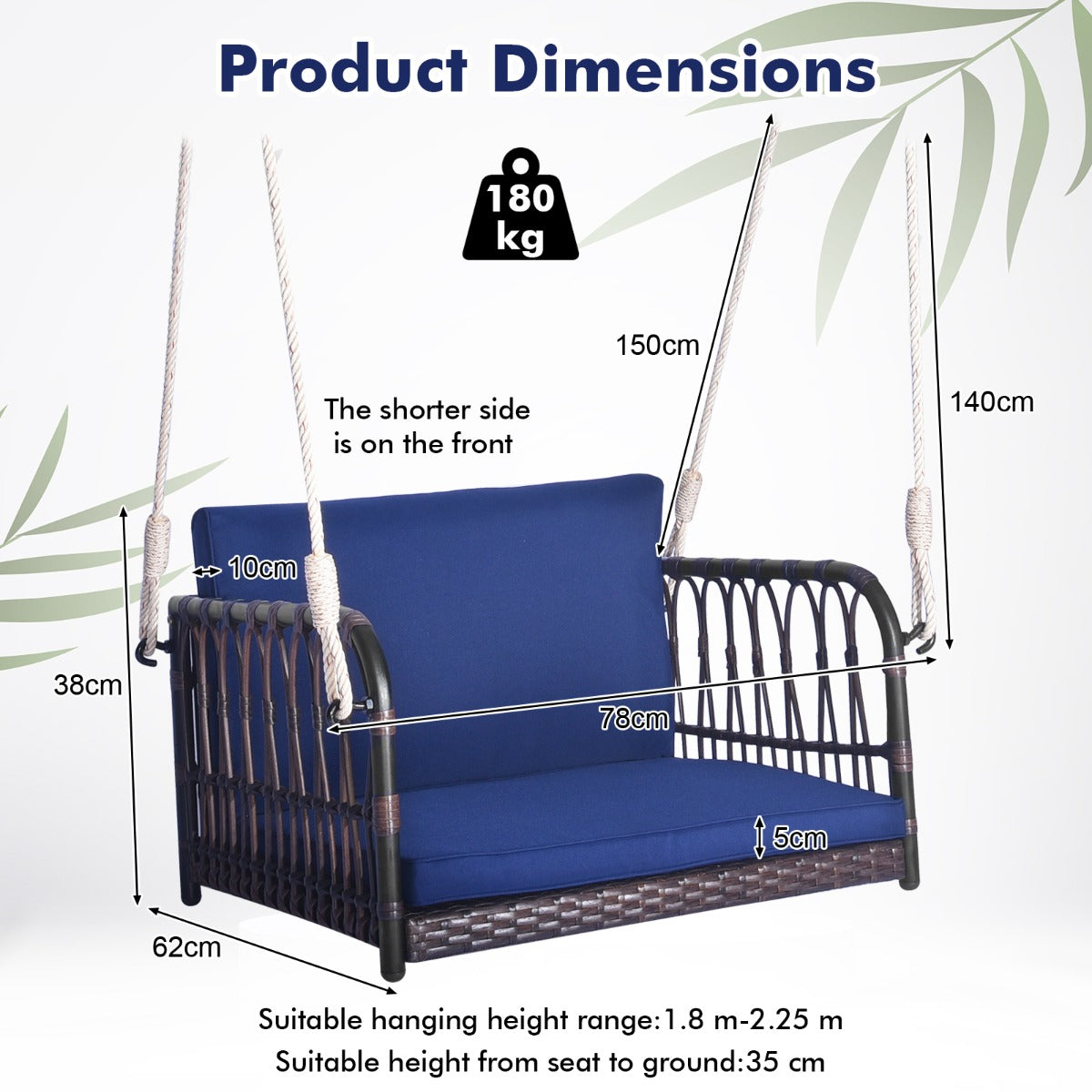 LIVSK Schommelbank van Rotan - Sterk Metalen Frame - Comfortabele Zit- en Rugkussens - Voor Buiten - Draagvermogen tot 180 kg -