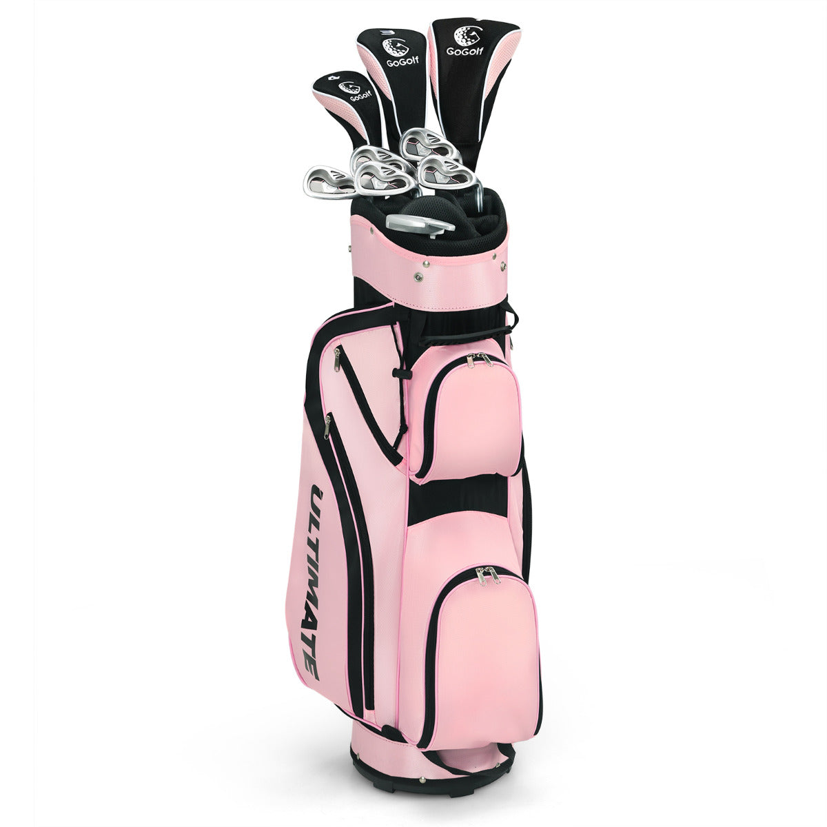 LIVSK Dames Complete Golfclubset - 460cc Driver - Fairway Wood - Hybride - Ijzers 6-9, PW & Putter - Lichtgewicht Stand Tas - Roze