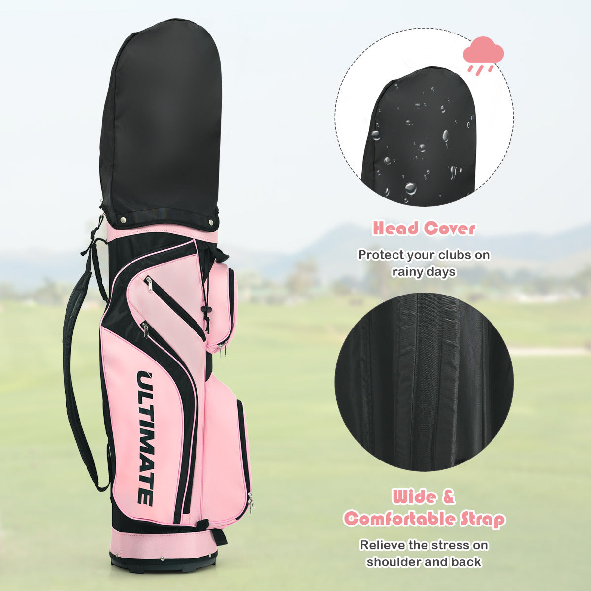 LIVSK Dames Complete Golfclubset - 460cc Driver - Fairway Wood - Hybride - Ijzers 6-9, PW & Putter - Lichtgewicht Stand Tas - Roze