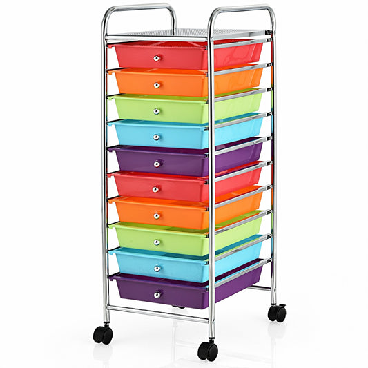 LIVSK Opbergwagen met 10 Laden - Verchroomd Stalen Frame - Mobiel met Zwenkwielen - Compact en Duurzaam - 32,5 x 37 x 86 cm -