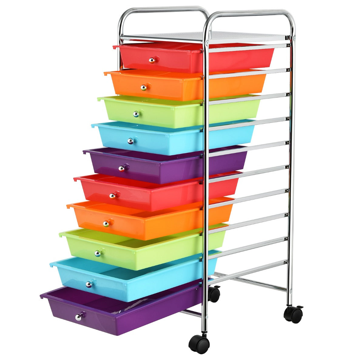 LIVSK Opbergwagen met 10 Laden - Verchroomd Stalen Frame - Mobiel met Zwenkwielen - Compact en Duurzaam - 32,5 x 37 x 86 cm -