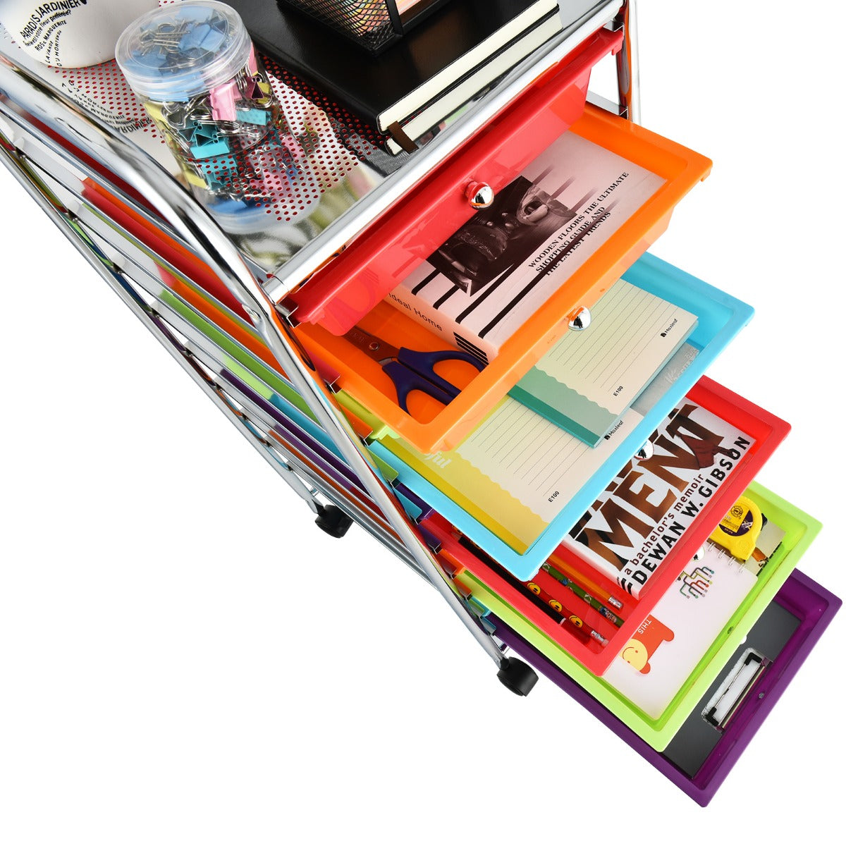 LIVSK Opbergwagen met 10 Laden - Verchroomd Stalen Frame - Mobiel met Zwenkwielen - Compact en Duurzaam - 32,5 x 37 x 86 cm -