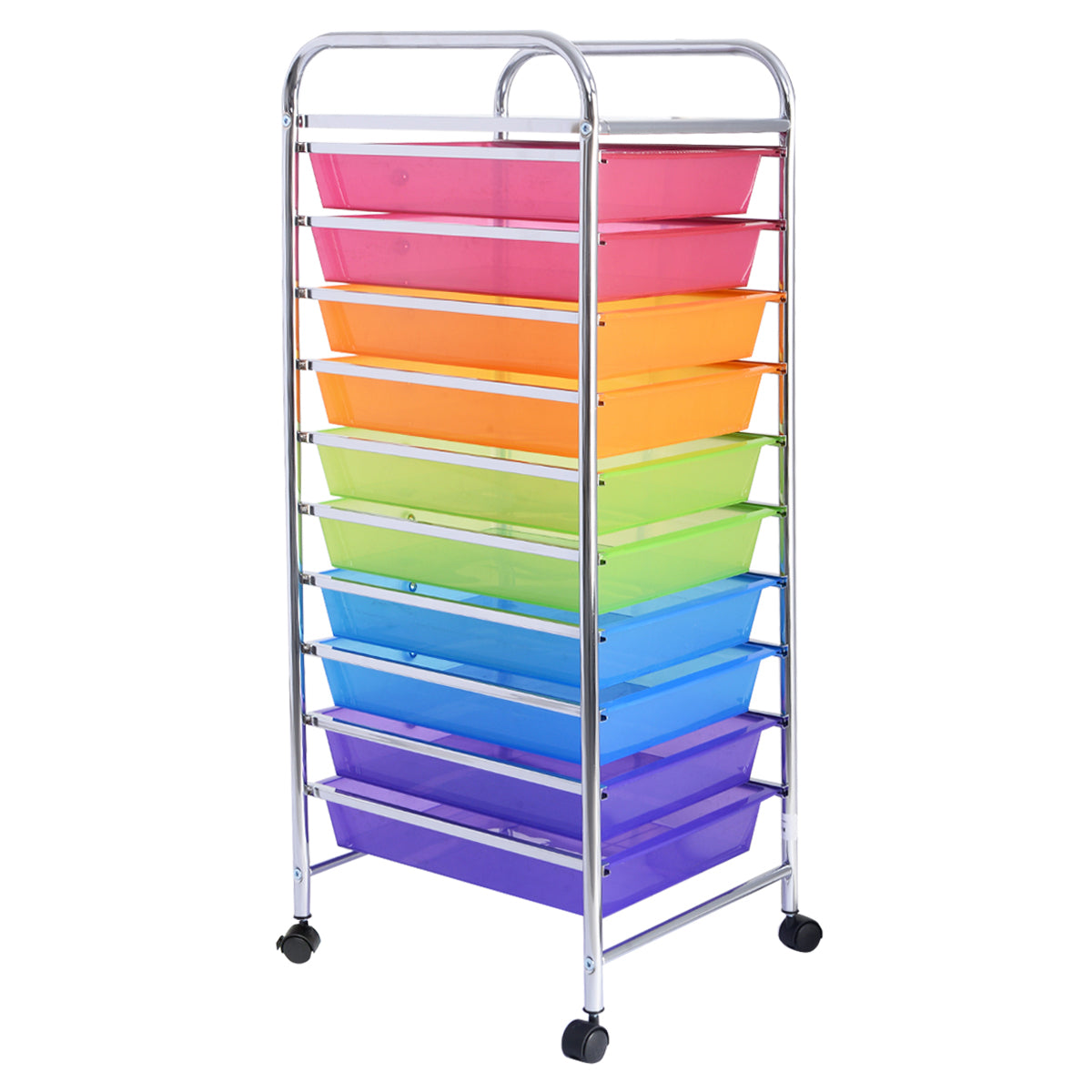 LIVSK Opbergwagen - 10 Grote Lades - Verchroomd Stalen Frame - 360° Roterende Wielen - Compact - Zwart