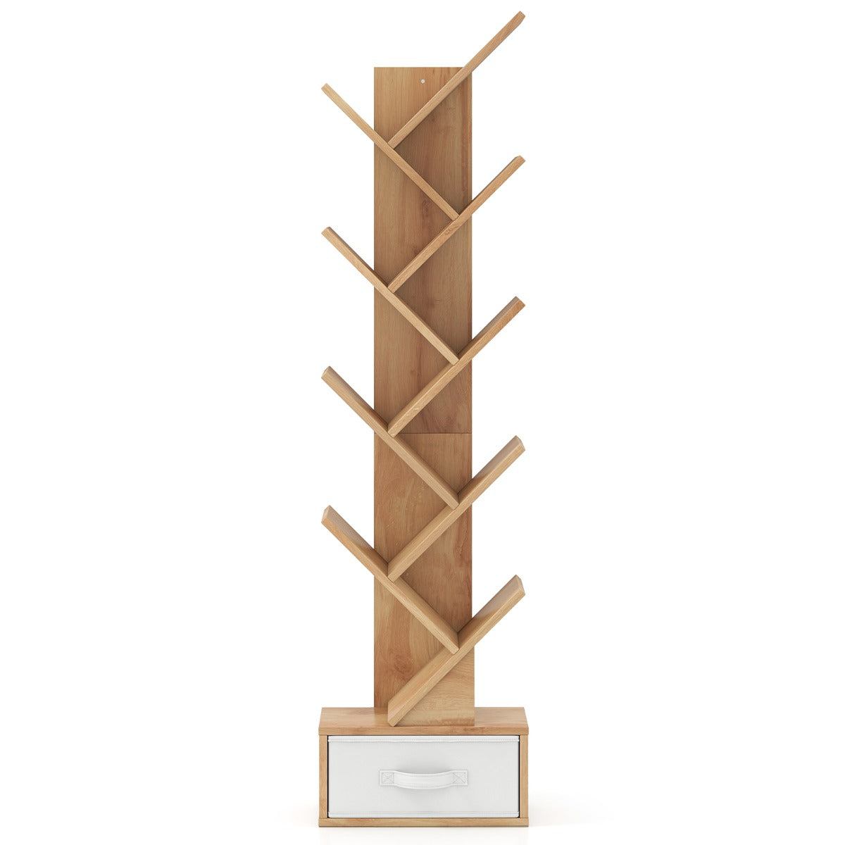 LIVSK Boom-Boekenplank met Lade - 10 Planken - Uniek Design - Stevig en Stabiel - Compact voor Kleine Ruimtes - Natuurlijk