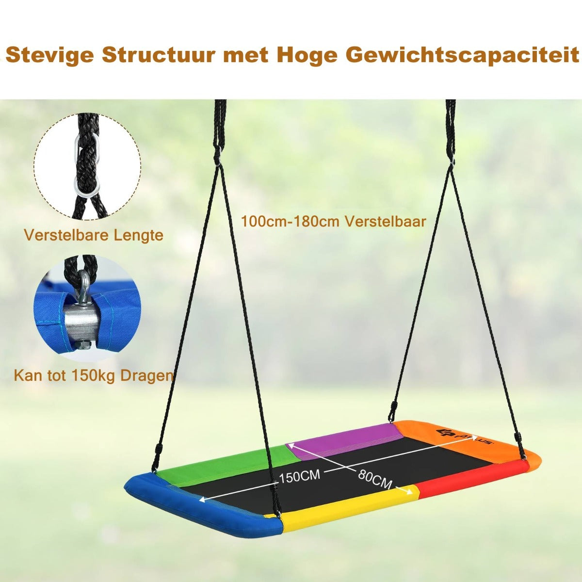 LIVSK Verstelbare Boomschommel - Weerbestendig - Duurzaam - Veilig voor Binnen & Buiten - Tot 150 kg - Kleurrijk