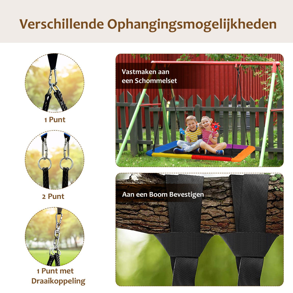 LIVSK Verstelbare Boomschommel - Weerbestendig - Duurzaam - Veilig voor Binnen & Buiten - Tot 150 kg - Kleurrijk
