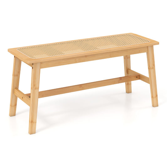 Livsk costway 100 cm bamboe eetkamerstoel met handgeweven rotan zitting houten bank