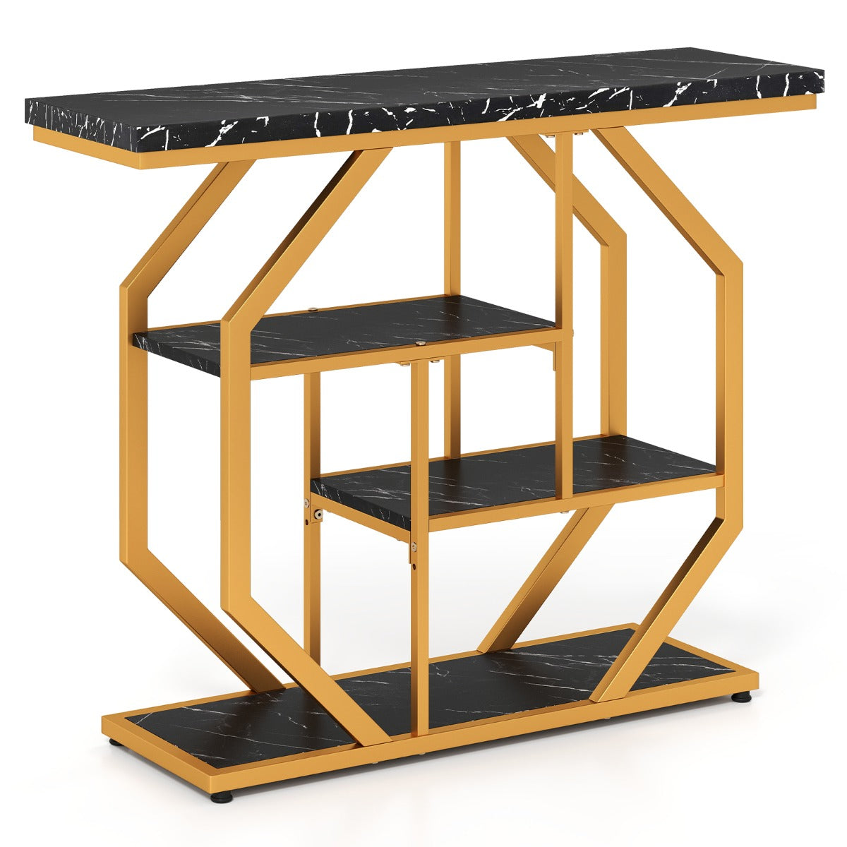 Livsk costway 100 cm console tafel 4 traps moderne haltafel met opbergruimte kunstmarmeren tafelblad