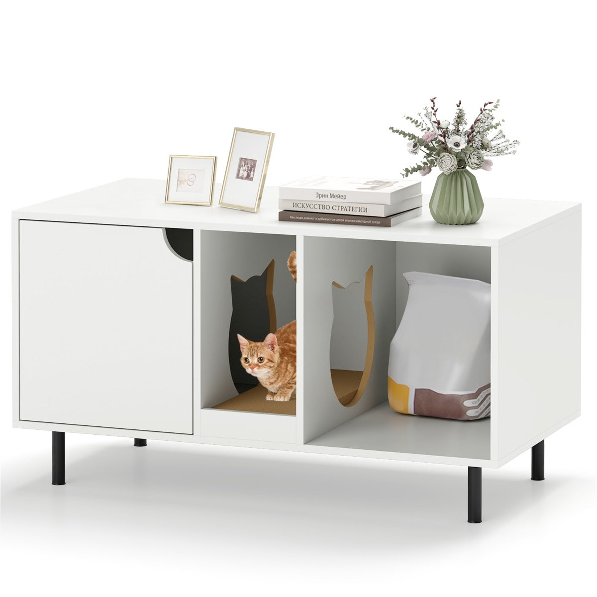 LIVSK Kattenbakkast met Krabpaal - 2-delig Ontwerp - Verbeterde Privacy - Multifunctioneel - 100 x 52 x 55 cm - Houtkleur
