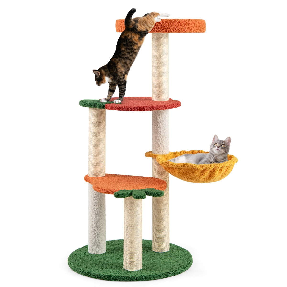 LIVSK Fruitige Kattenboom - Draaibare Hangmat - Meerdere Platforms - Krabpalen - Stevige Basis - 48,5 x 48,5 x 99,5 cm -
