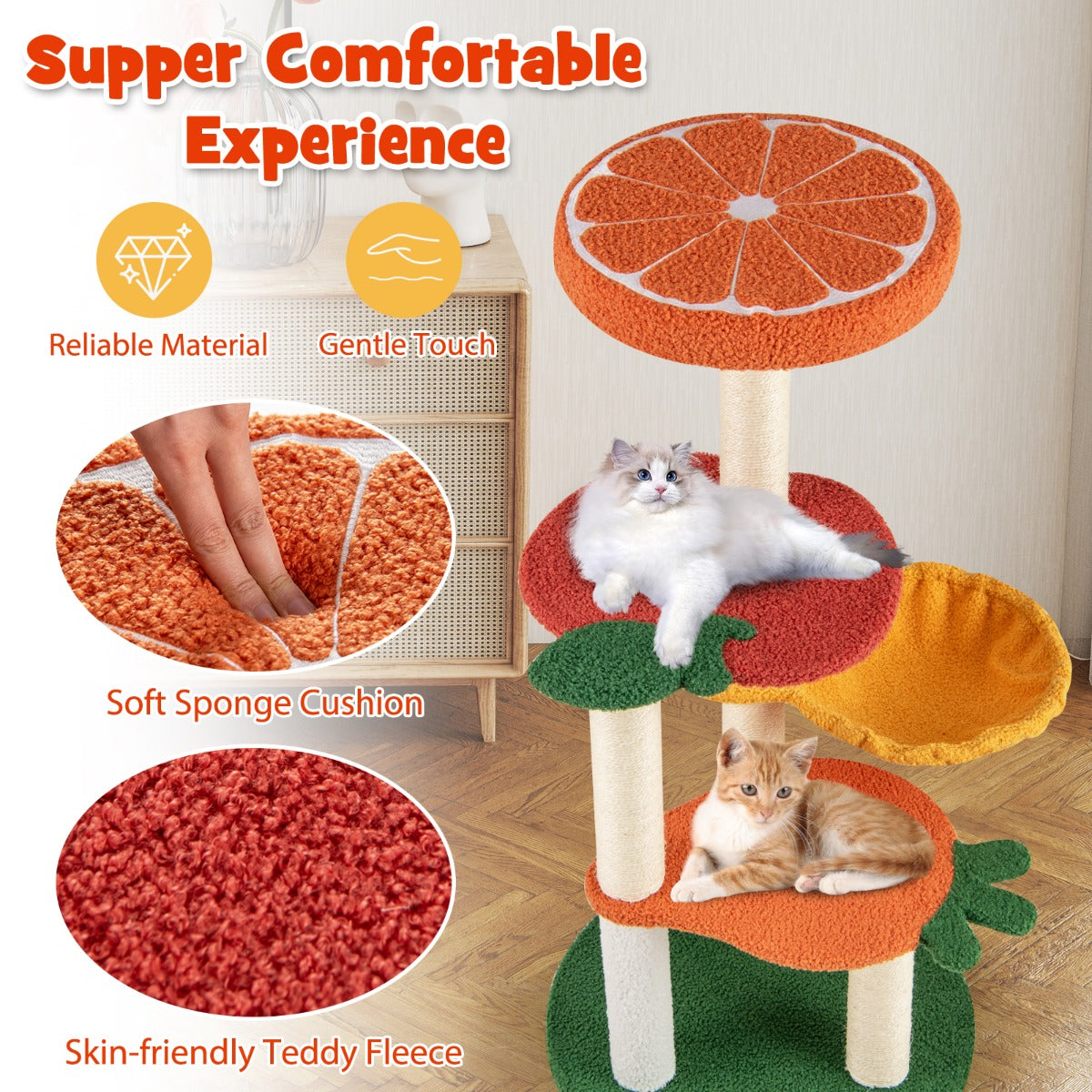 LIVSK Fruitige Kattenboom - Draaibare Hangmat - Meerdere Platforms - Krabpalen - Stevige Basis - 48,5 x 48,5 x 99,5 cm -