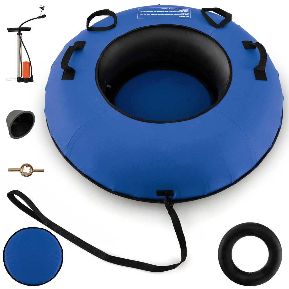 Livsk costway 100 cm opblaasbare sneeuwslee hoogwaardige rubberen binnenband stijve bodem trekband opblaaspomp voor kinderen volwassenen blauw