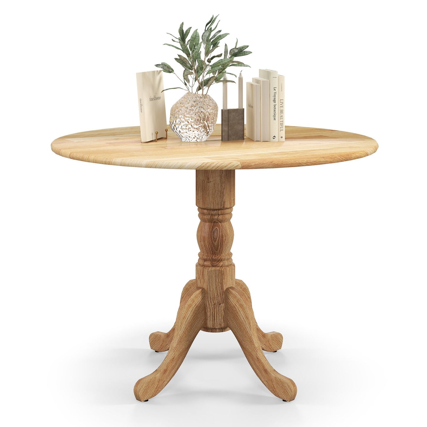 LIVSK Ronde Eettafel van Massief Rubberhout - Modern Ontwerp voor 4 Personen - Verstelbare Voetsteunen - Natuurlijk