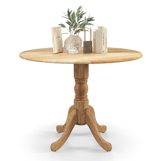 LIVSK Ronde Eettafel van Massief Rubberhout - Modern Ontwerp voor 4 Personen - Verstelbare Voetsteunen - Natuurlijk