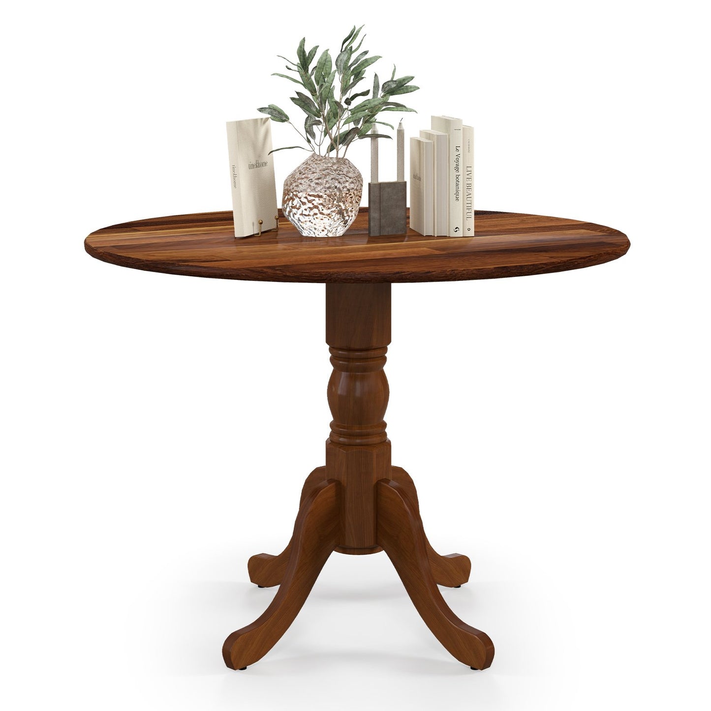 LIVSK Ronde Eettafel van 100 cm - Massief Rubberhout - Voor 4 Personen - Verstelbare Voetsteunen - Onderhoudsvriendelijk - Walnoot