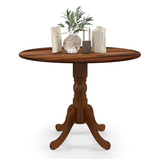 LIVSK Ronde Eettafel van 100 cm - Massief Rubberhout - Voor 4 Personen - Verstelbare Voetsteunen - Onderhoudsvriendelijk - Walnoot