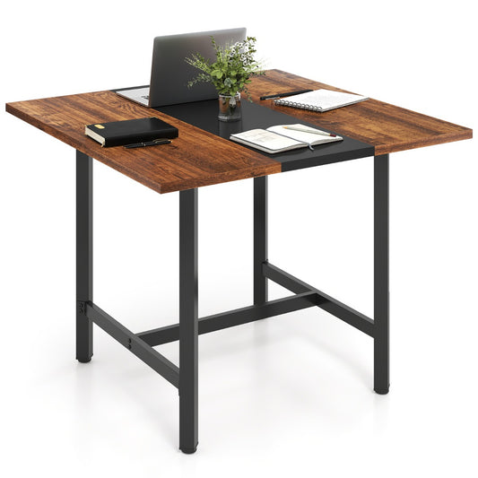 Livsk costway 100 cm vierkante vergadertafel vergadertafel met versterkt tafelblad en robuust metalen onderstel bruin