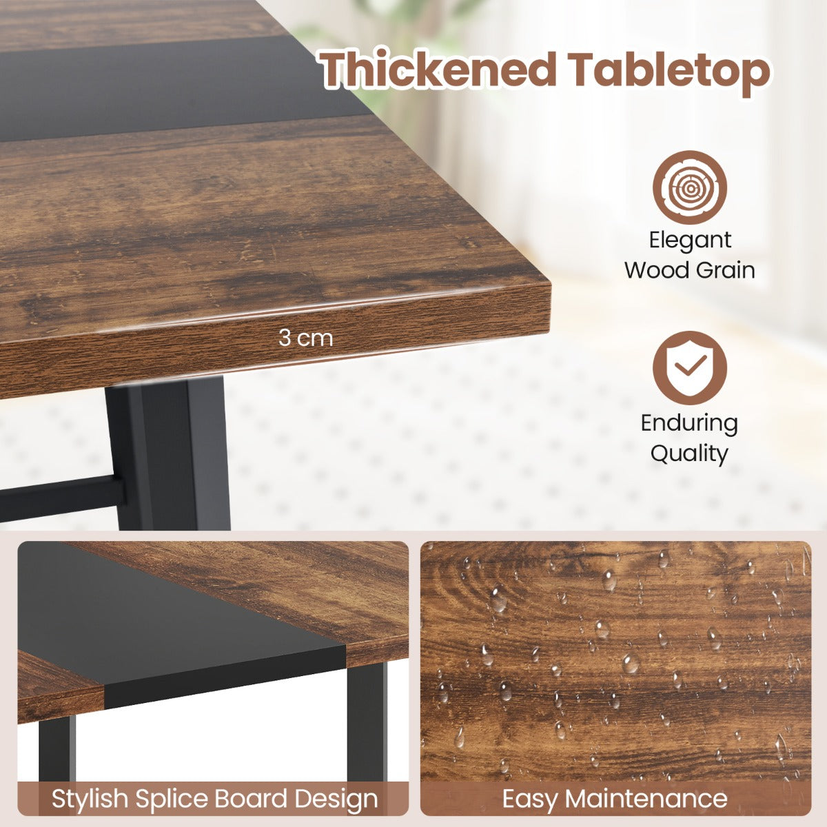 Livsk costway 100 cm vierkante vergadertafel vergadertafel met versterkt tafelblad en robuust metalen onderstel bruin 4
