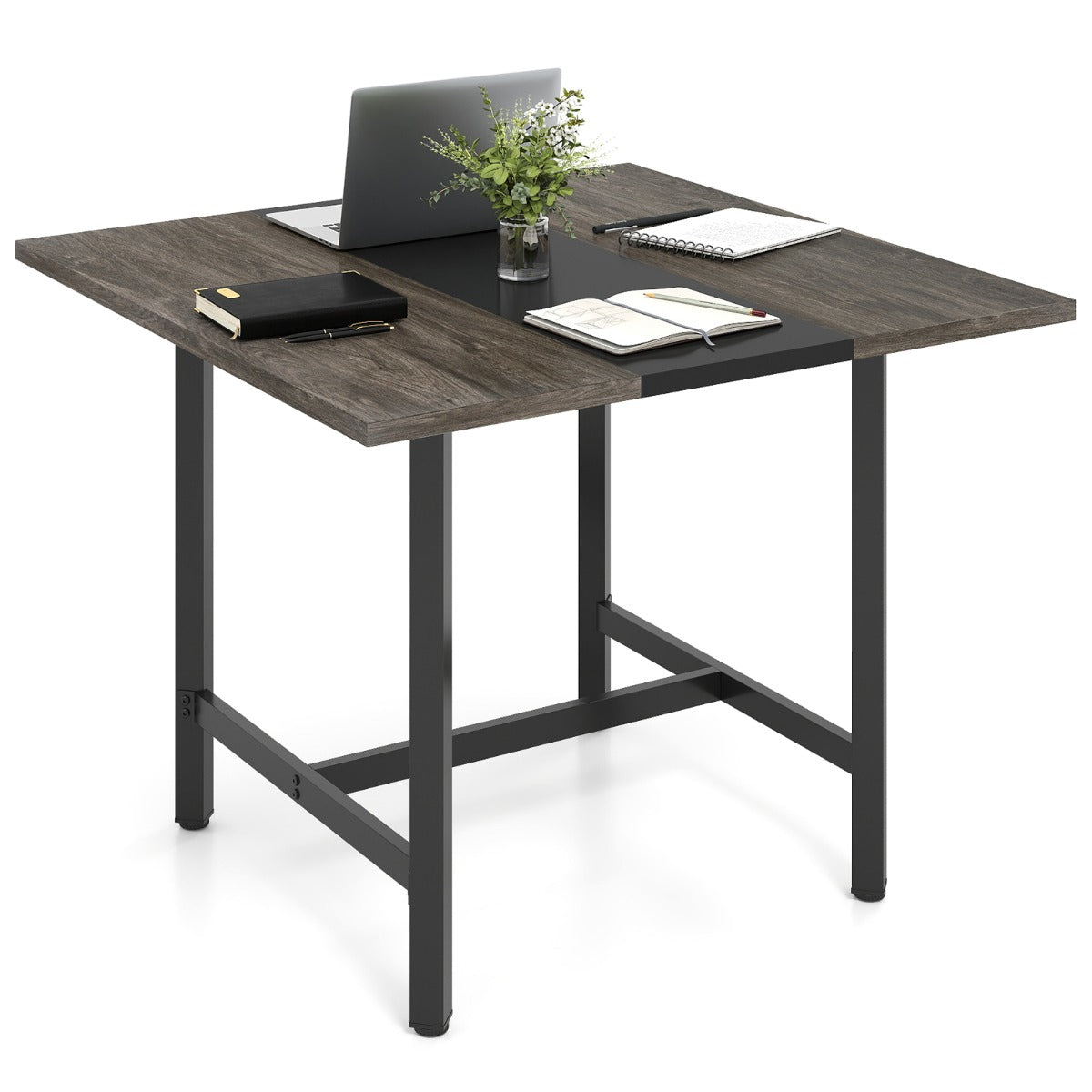 Livsk costway 100 cm vierkante vergadertafel vergadertafel met versterkt tafelblad en robuust metalen onderstel grijs