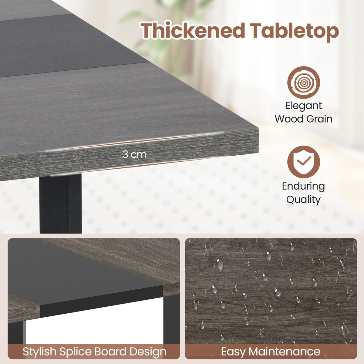 Livsk costway 100 cm vierkante vergadertafel vergadertafel met versterkt tafelblad en robuust metalen onderstel grijs 4