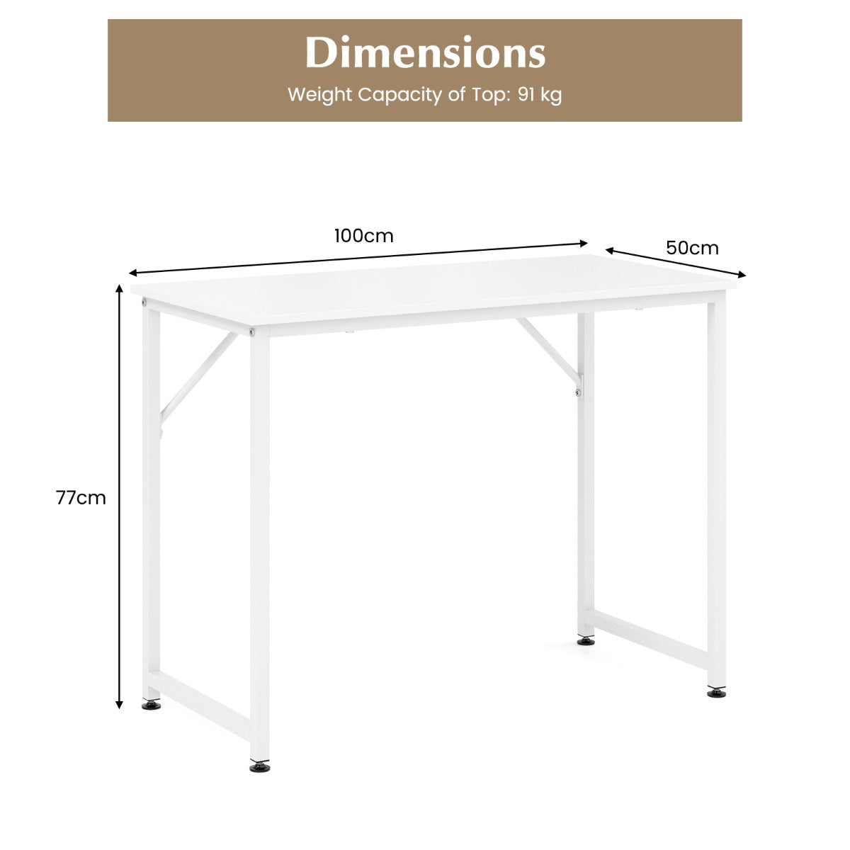 LIVSK Bureau met Metalen Frame - Ruim Bureaublad - Combineerbaar - Eenvoudig te Monteren - 100 x 50 x 77 cm - Zwart
