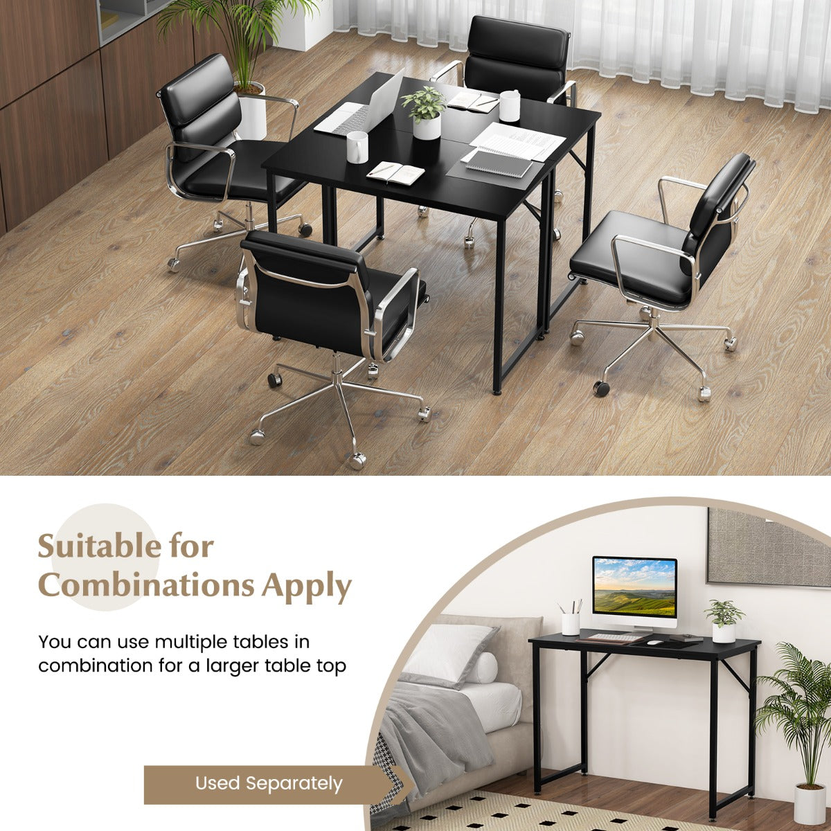 LIVSK Bureau met Stevig Metalen Frame - Ruim Blad en Onderste Ruimte - Eenvoudig te Monteren - 100 x 50 x 77 cm - Zwart