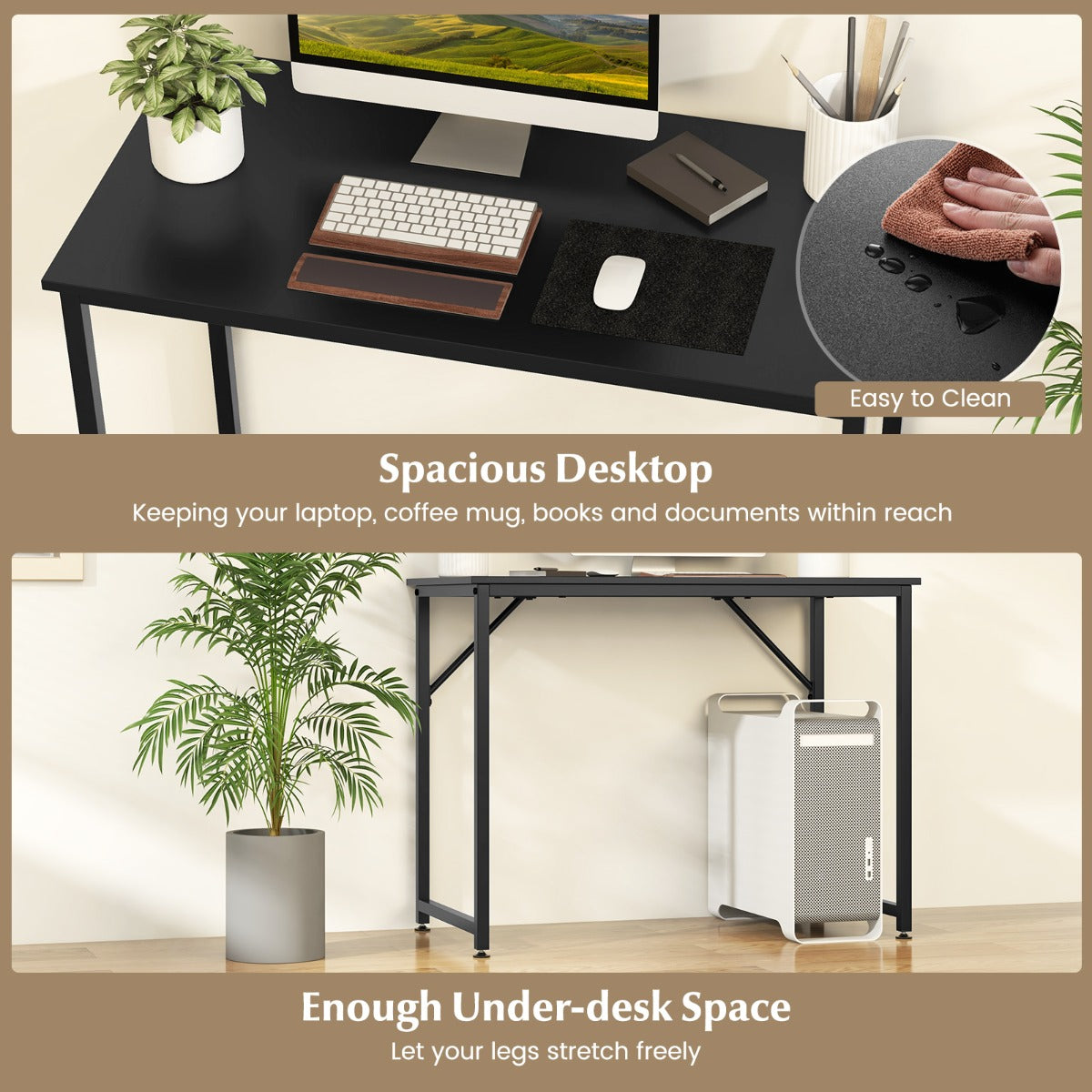 LIVSK Bureau met Stevig Metalen Frame - Ruim Blad en Onderste Ruimte - Eenvoudig te Monteren - 100 x 50 x 77 cm - Zwart