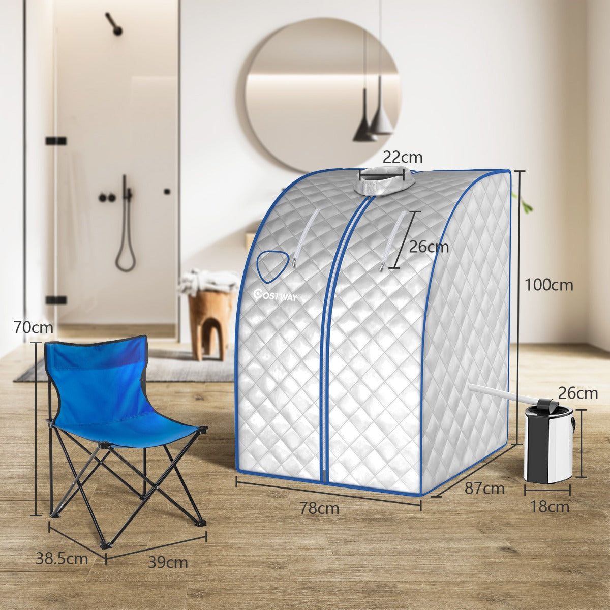 LIVSK Draagbare Stoomsauna - 9 Temperatuurniveaus tot 64°C - Afstandsbediening - Timerinstellingen - Inclusief accessoires - Zwart