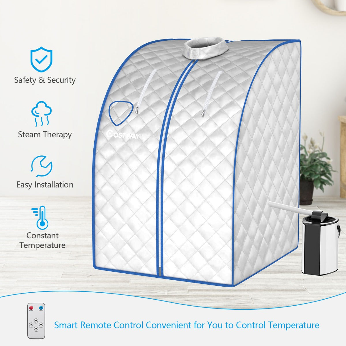 LIVSK Draagbare Stoomsauna - 9 Temperatuurniveaus tot 64°C - Afstandsbediening - Timerinstellingen - Inclusief accessoires - Zwart