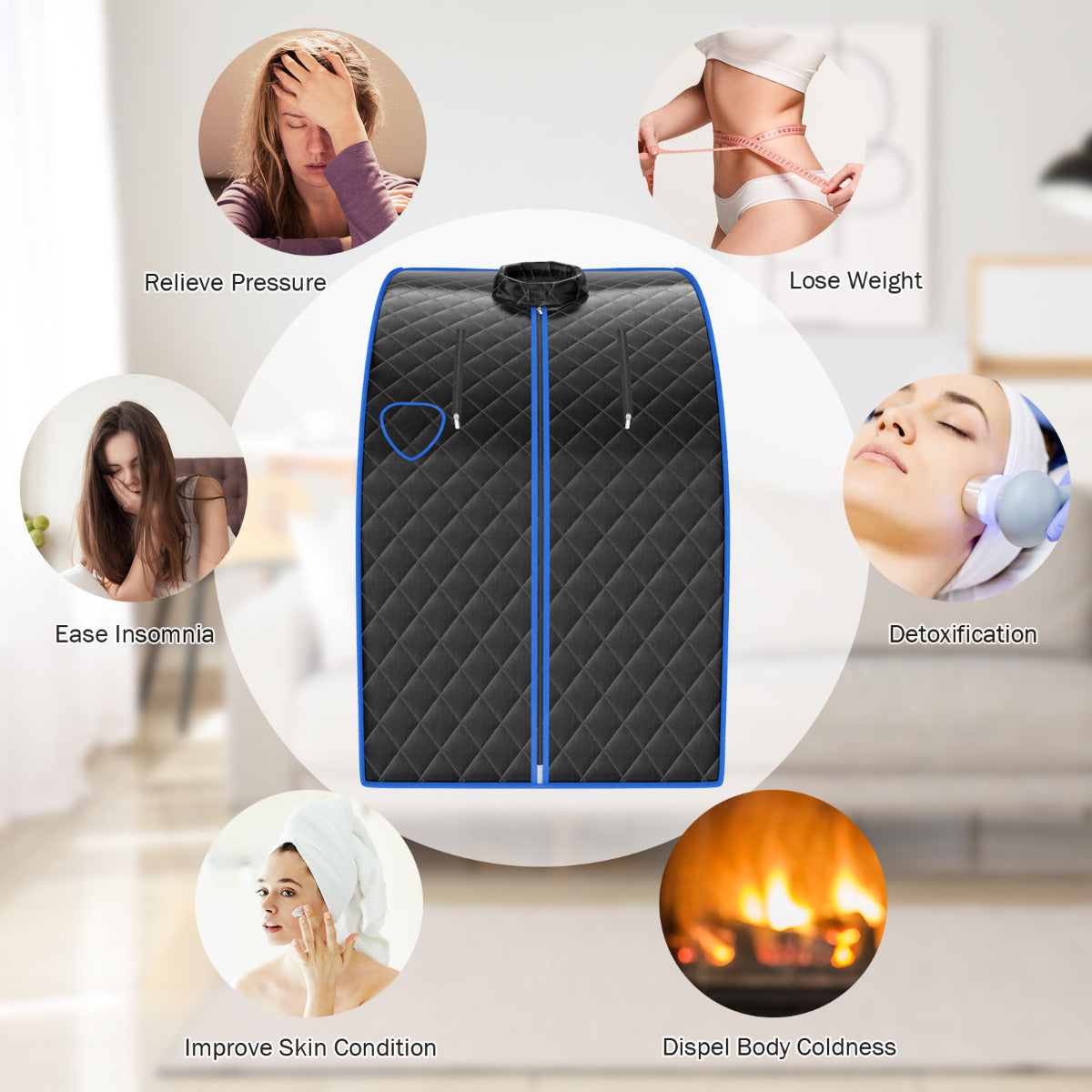 LIVSK Draagbare Stoomsauna - 1000W - 3L Capaciteit - 9 Temperatuurniveaus - Afstandsbediening - Veilig en Duurzaam - Zwart