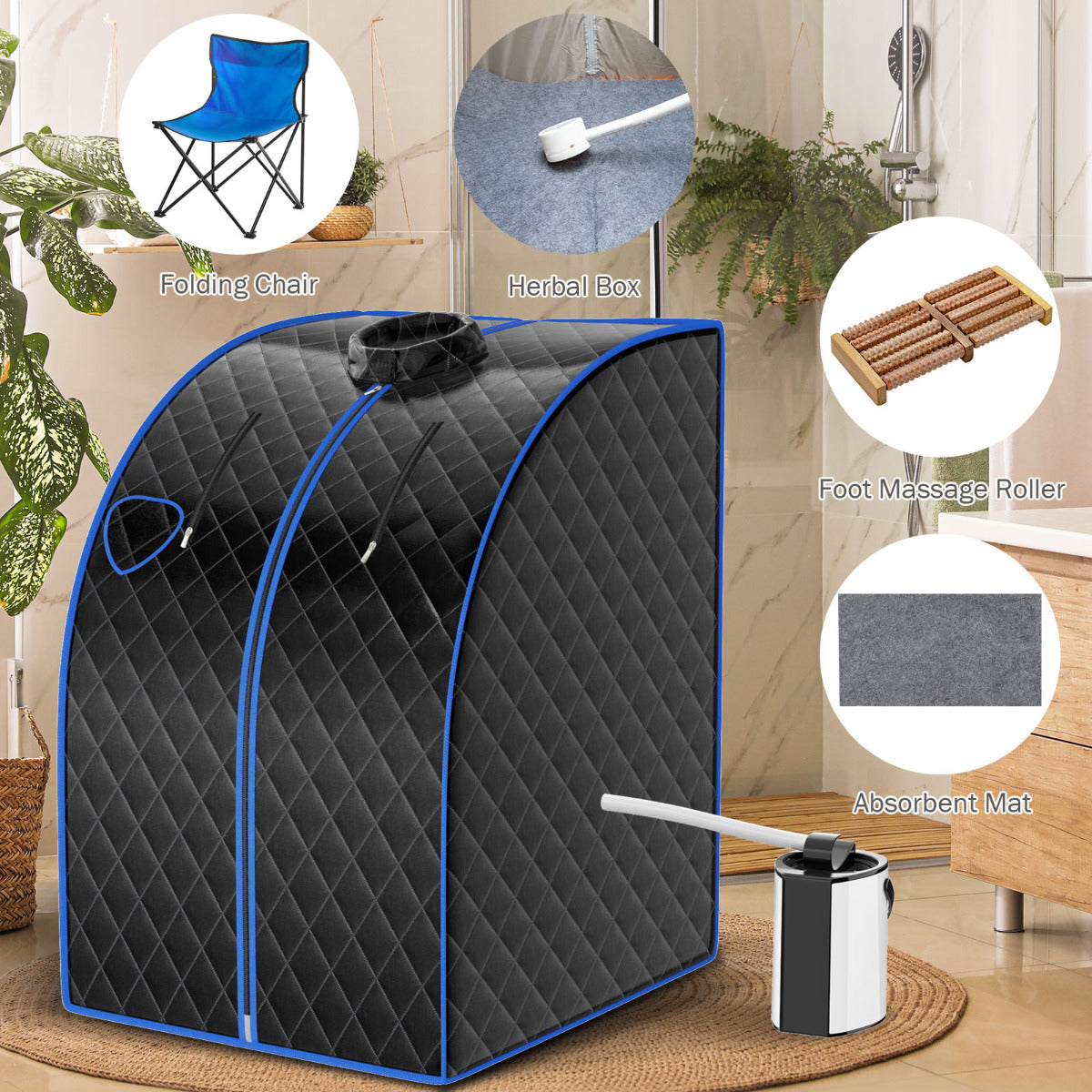 LIVSK Draagbare Stoomsauna - 1000W - 3L Capaciteit - 9 Temperatuurniveaus - Afstandsbediening - Veilig en Duurzaam - Zwart