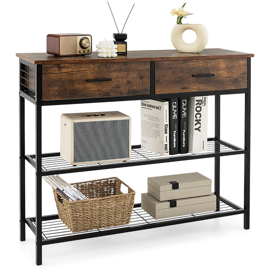 LIVSK Consoletafel met 2 Laden en 2 Legplanken - Stevig Metalen Frame - Krasbestendig - Onderhoudsvriendelijk - 100 x 30 x 81,5