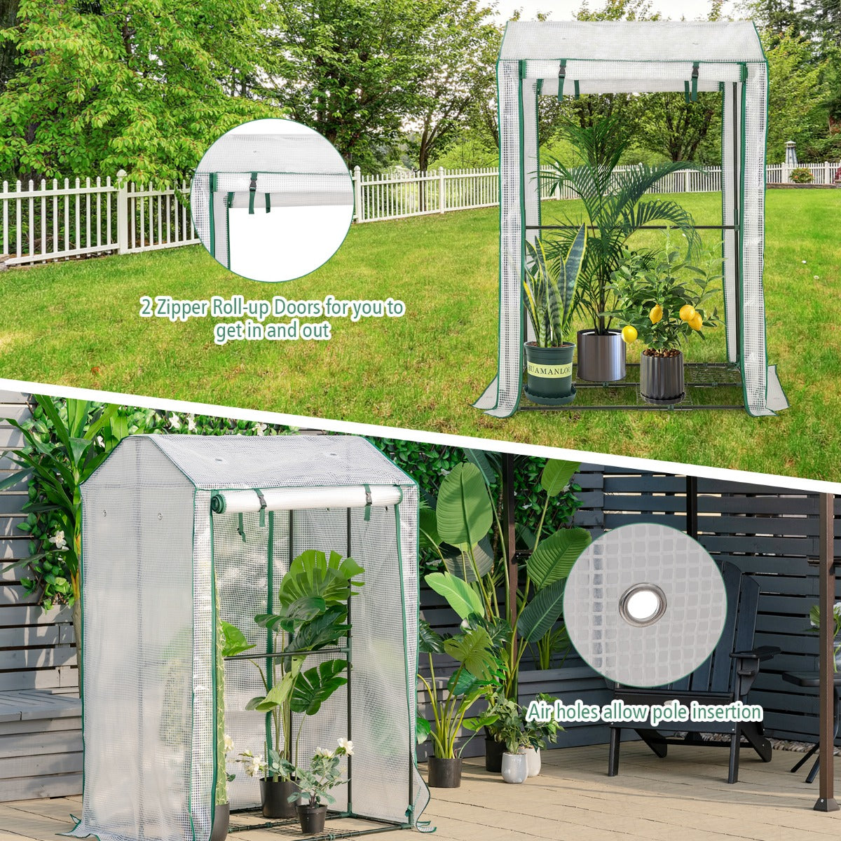 LIVSK Tuinserre - Ruimte voor Planten met Oprolbare Deuren en Luchtgaten - Duurzaam PE-Materiaal - 100 x 81 x 150 cm - Wit