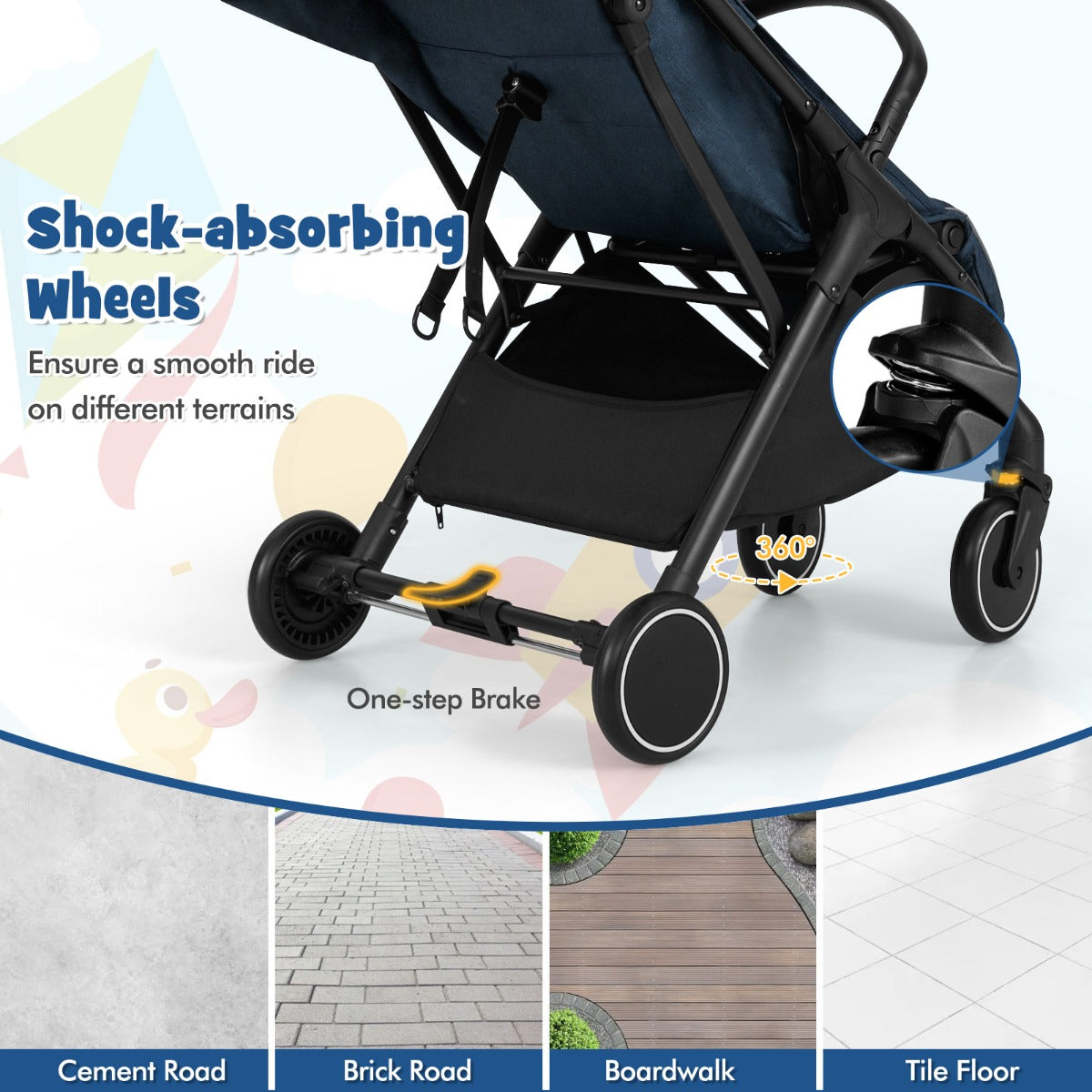 LIVSK Lichtgewicht Kinderwagen - Inklapbaar met Eén Hand - Verstelbare Rugleuning - Schokabsorberende Wielen - Tot 15 kg - Zwart