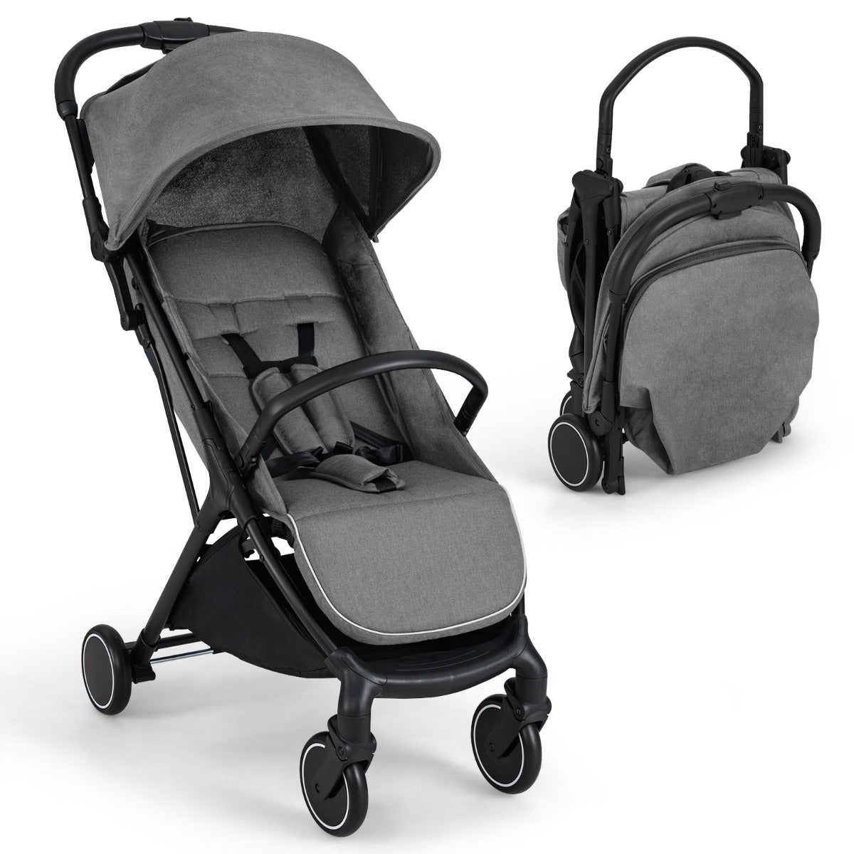 LIVSK Lichtgewicht Kinderwagen - Zwaartekracht Inklapbaar - Verstelbare Rugleuning - Schokabsorberende Wielen - Tot 15 kg - Zwart