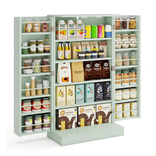 Livsk costway 104 cm hoge voorraadkast keukenkast met deuren en verstelbare planken vrijstaand buffet sideboard groen 2