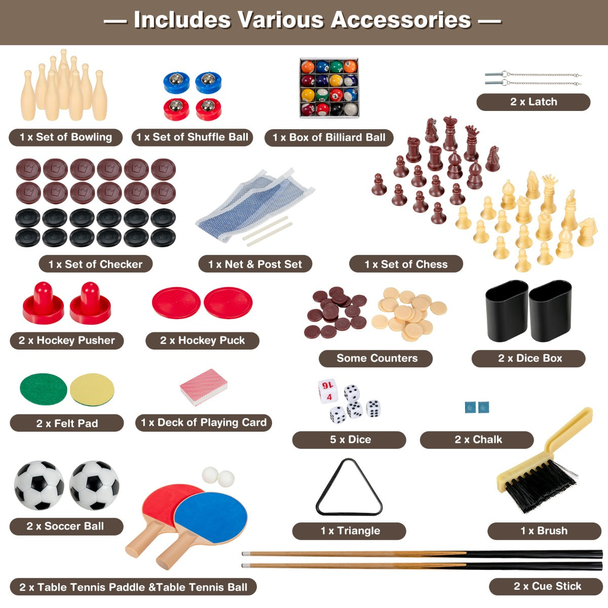Livsk costway 1055 cm multifunctionele tafel 10 in 1 combi speeltafel houten speeltafel voor speelkamer kantoor bar club feesten 3
