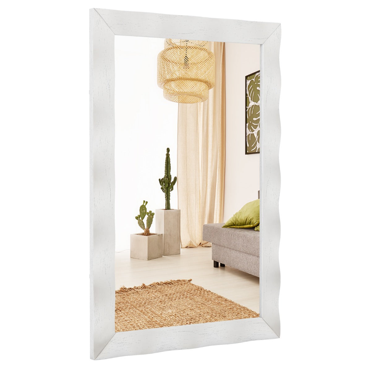LIVSK Wandspiegel Boerderijstijl - Natuurlijk Rubberhout - Horizontaal/Verticaal Ophangen - 106 x 71,5 cm - Zwart