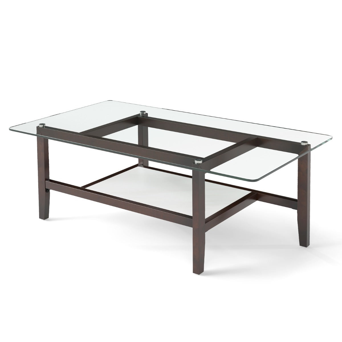 LIVSK Salontafel met Opbergplank - Gehard Glas - Rubberhouten Poten - 107 x 60 x 42 cm - Duurzaam en Elegant - Transparant en